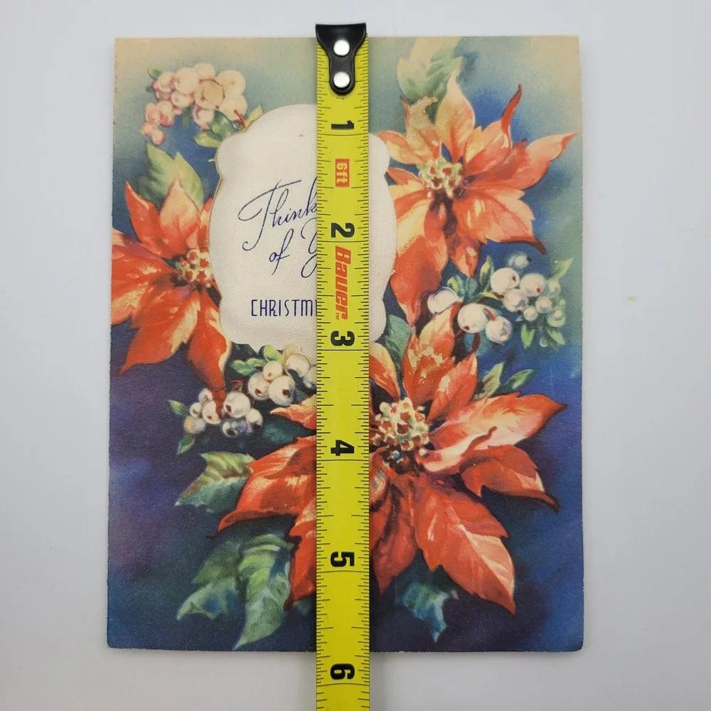 Vintage Doehla Fine Arts Christmas Card Poinsettia‎ Thinking of You USA